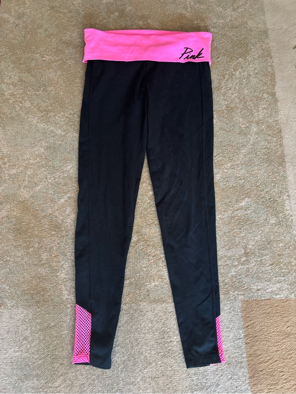 Victoria’s Secret PINK Yoga Leggings Small Black Pink Foldover Mesh Y2K